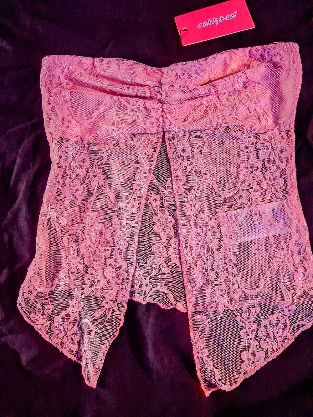 Edikted Twilight Strapless Lace Split Front Crop Top